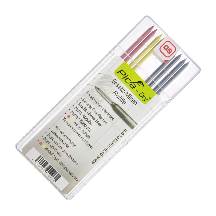 Pica Dry refill 4 stk graphit, 2 stk rød og 2 stk gul