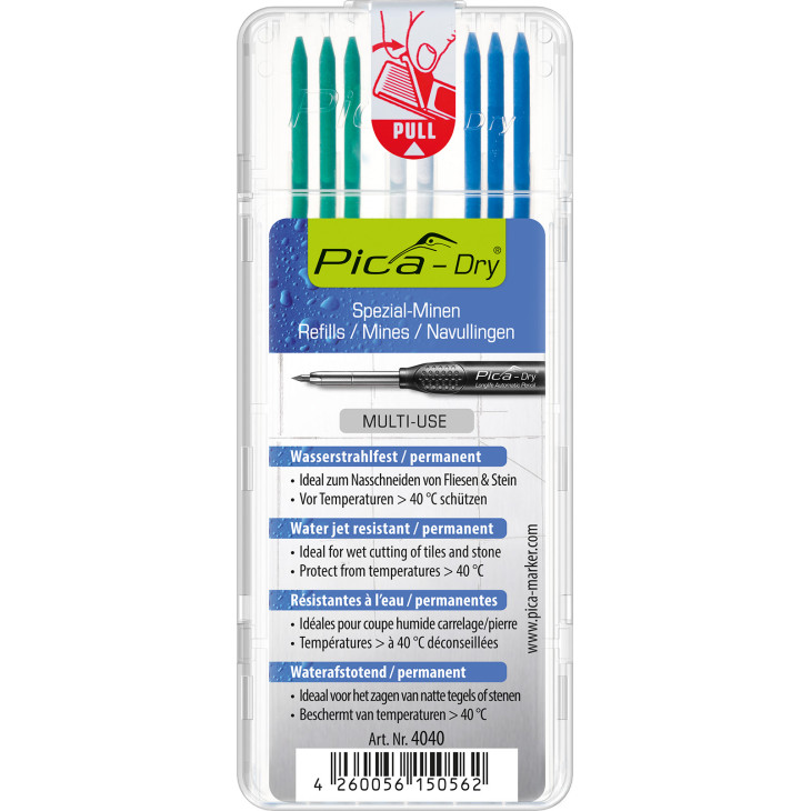 Pica Dry Refill water-jet, 3 x blå, 3 x grønn, 2 x hvit